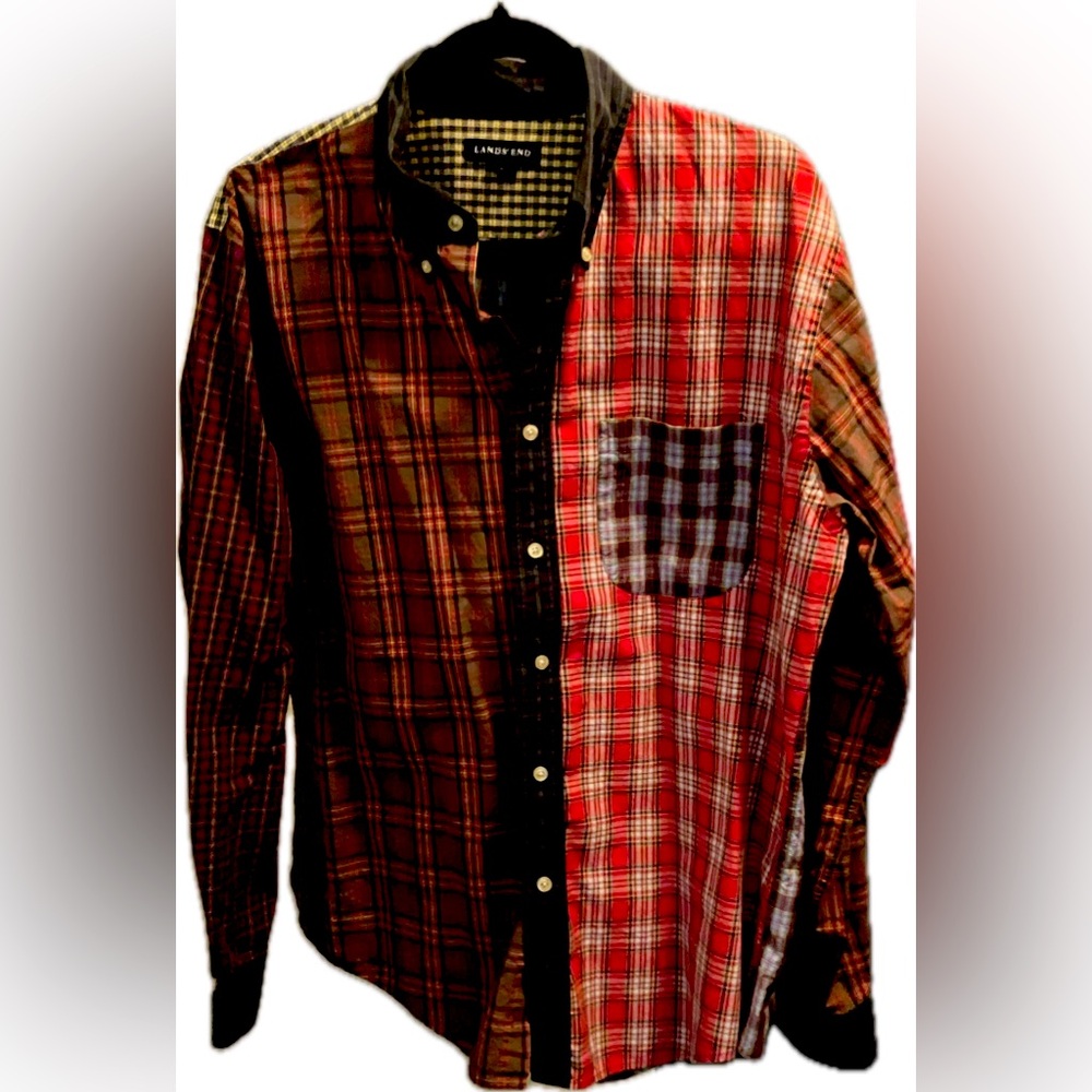VTG '90s Lands End Multi Plaid Men's Dress Shirt